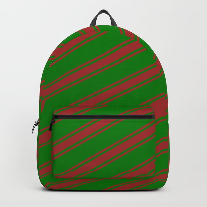 Green and Brown Colored Stripes Pattern Backpack