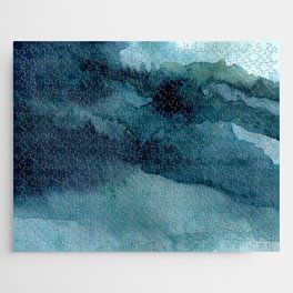 Indigo mountains, abstract watercolor painting Jigsaw Puzzle
