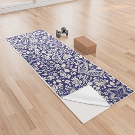 Blossoms and leaves solid royal blue Yoga Towel