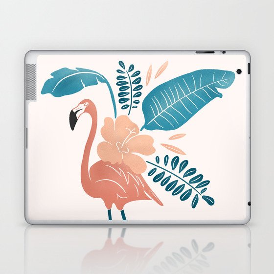 Flamingo Topped With Tropical Botanicals, Pink and Teal Laptop & iPad Skin