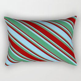 [ Thumbnail: Sky Blue, Sea Green, and Dark Red Colored Lined/Striped Pattern Rectangular Pillow ]