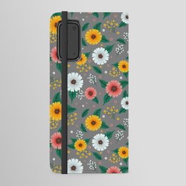 Colorful Spring Flowers Pattern in Grey Background Android Wallet Case