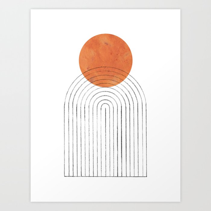 Burnt orange mid century sun Art Print
