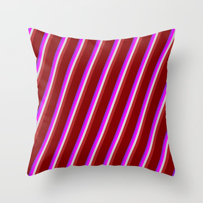 Eye-catching Purple, Fuchsia, Light Grey, Red, and Maroon Colored Striped/Lined Pattern Throw Pillow