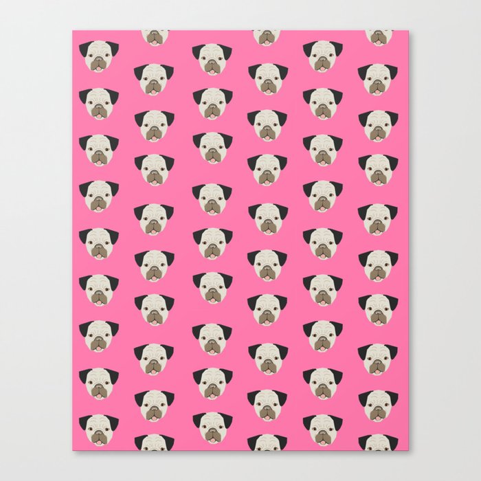 Pug face pattern print pink bright fur baby pet portrait pug dog breeds dog art must have dog person Canvas Print