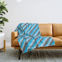 [ Thumbnail: Deep Sky Blue, Light Blue, and Dim Grey Colored Striped/Lined Pattern Throw Blanket ]