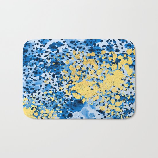 Nell - abstract gold indigo blue painting free spirit hipster boho college dorm modern minimalism Bath Mat
