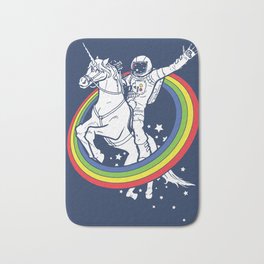Astronaut riding a unicorn Bath Mat | Red, Pop Art, Colors, Blue, Astronaut, Ride, Watercolor, Comic, Cartoon, Graphite 