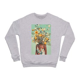 You Loved me a Thousand Summers ago Crewneck Sweatshirt | Frankmoth, Graphicdesign, Floral, Curated, Birds, Color, Vintage, Surrealism, Roses, Green 