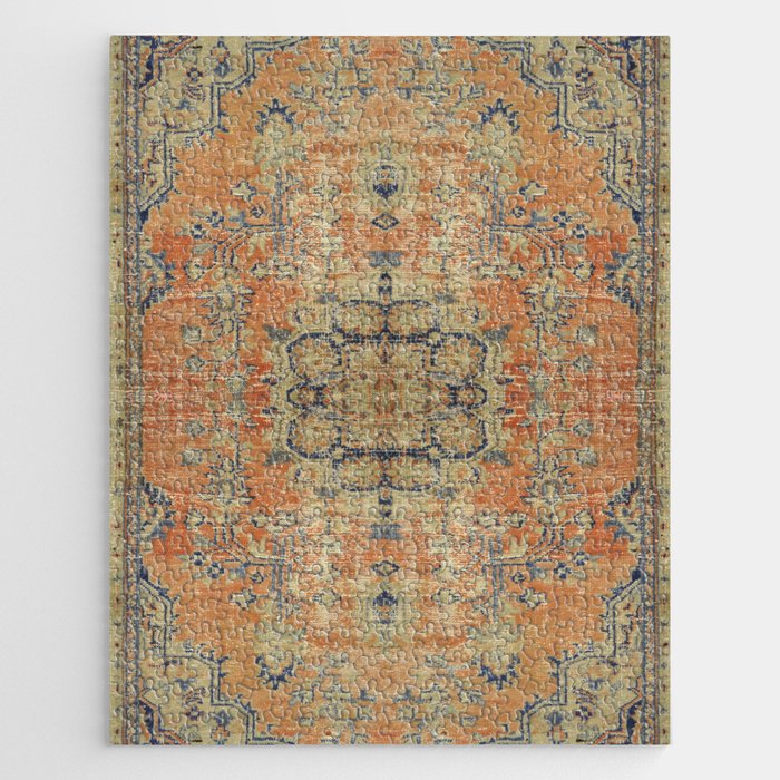 Vintage Woven Coral and Blue Kilim Jigsaw Puzzle