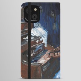 Brown Tabby Cat At Piano iPhone Wallet Case