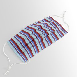 [ Thumbnail: Royal Blue, Maroon, and Light Blue Colored Lines Pattern Face Mask ]