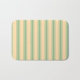 [ Thumbnail: Tan and Dark Sea Green Colored Lined Pattern Bath Mat ]