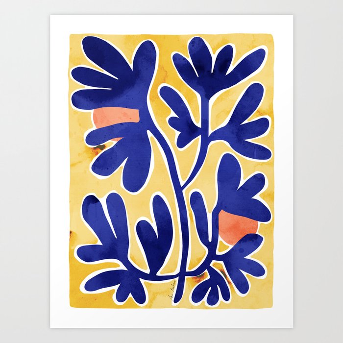 Inspiration Matisse blue leaves Art Print
