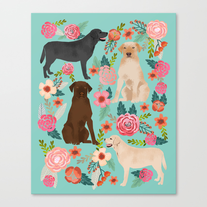 Labrador Retriever Dog Breed Floral Pattern For Dog Lover Chocolate Lab Golden Retriever Labradors Canvas Print By Petfriendly Society6
