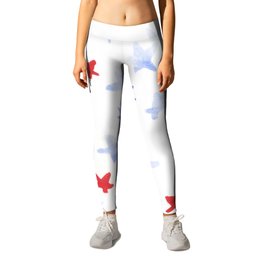 Red and Blue stars 4th of July watercolor design Leggings
