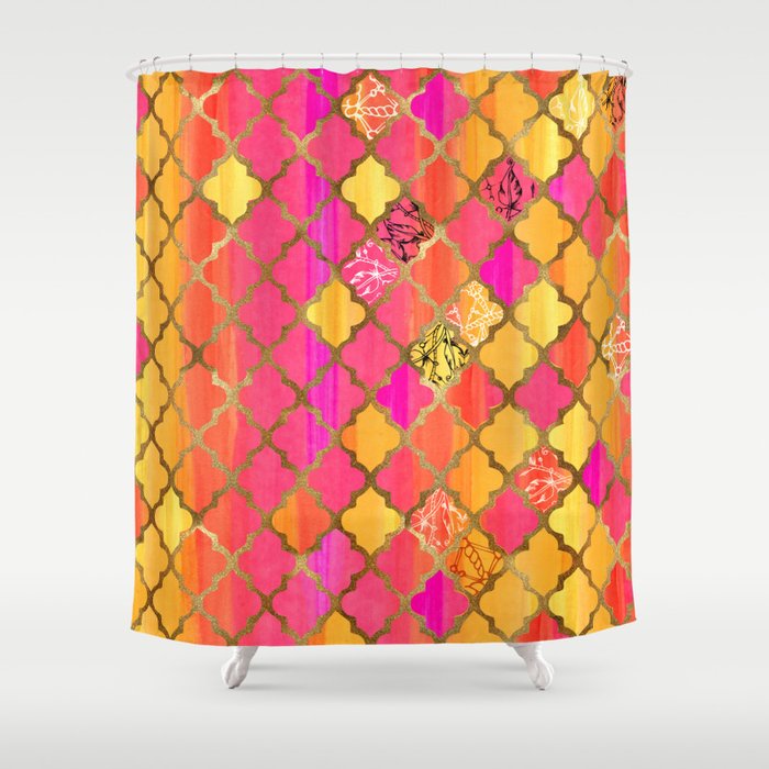 Moroccan Tile Pattern In Pink Red Orange And Gold Shower