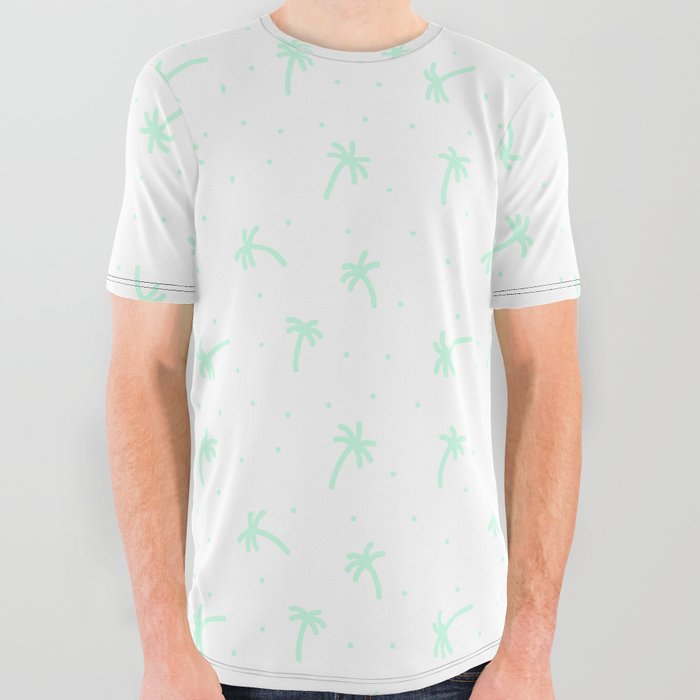 Mint Green Doodle Palm Tree Pattern All Over Graphic Tee