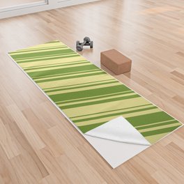 [ Thumbnail: Tan & Green Colored Lines Pattern Yoga Towel ]