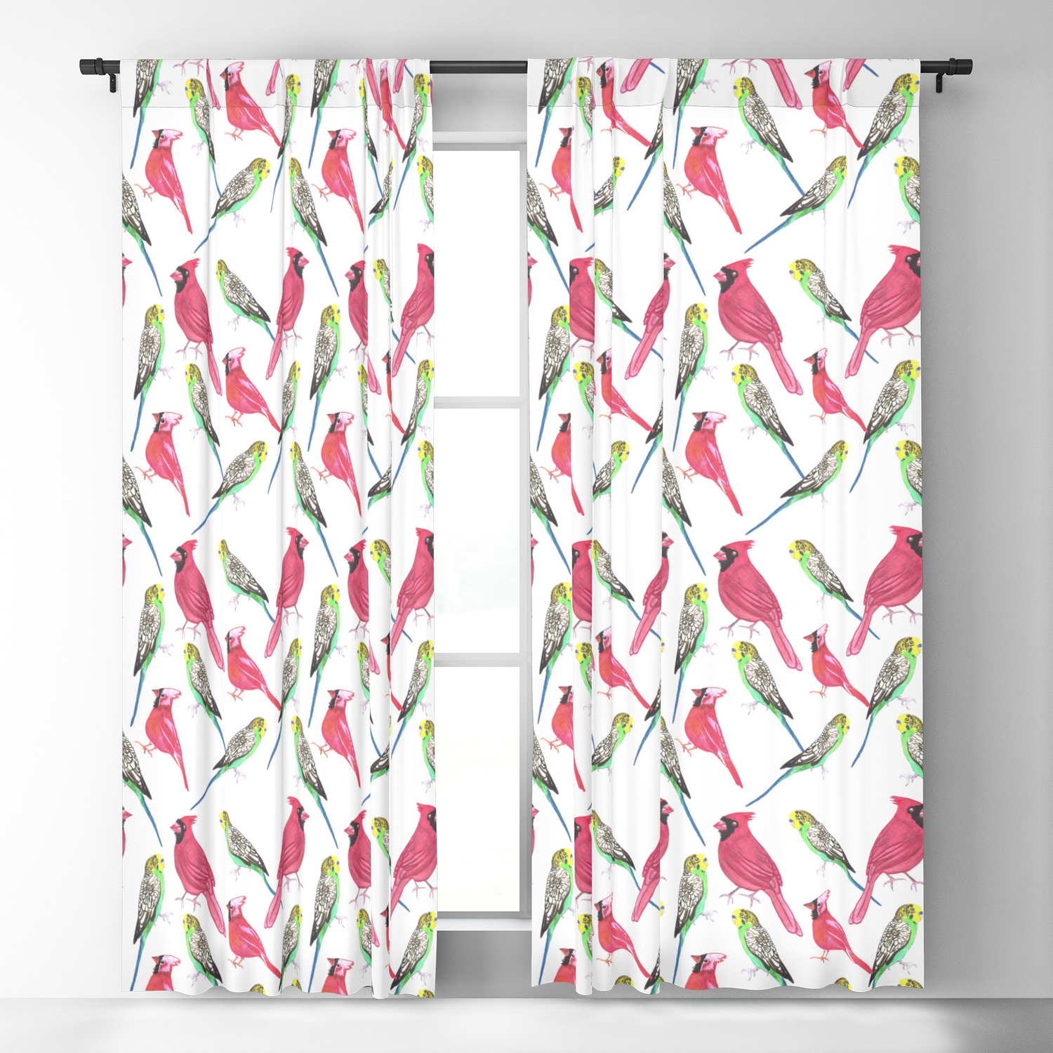Birds In Complementary Color Scheme Budgies And Cardinals Blackout Curtain By Shawlinmohd