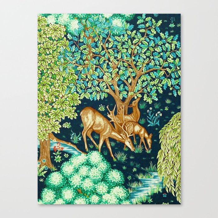 William Morris Deer by a Brook Tapestry Indigo Canvas Print
