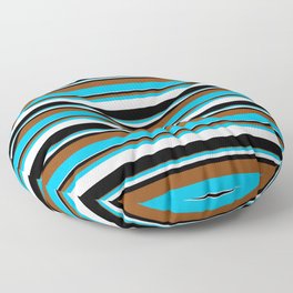 [ Thumbnail: Brown, Deep Sky Blue, Lavender, and Black Colored Pattern of Stripes Floor Pillow ]