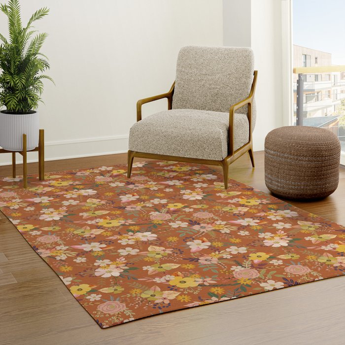 Autum Florals Terracota Rug