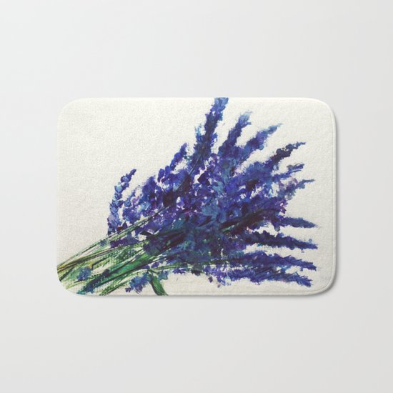 Fresh Cut Lavender Watercolors On Paper Bath Mat
