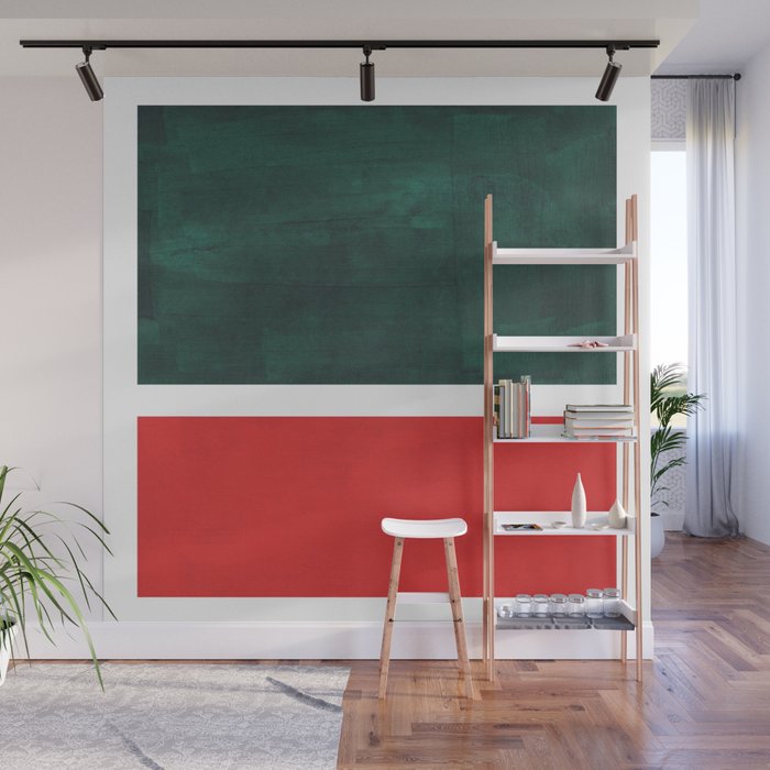 Phthalo Green Red Minimalist Abstract Colorful Minimalist Color Field Color Block Pattern Wall Mural By Enshape Society6