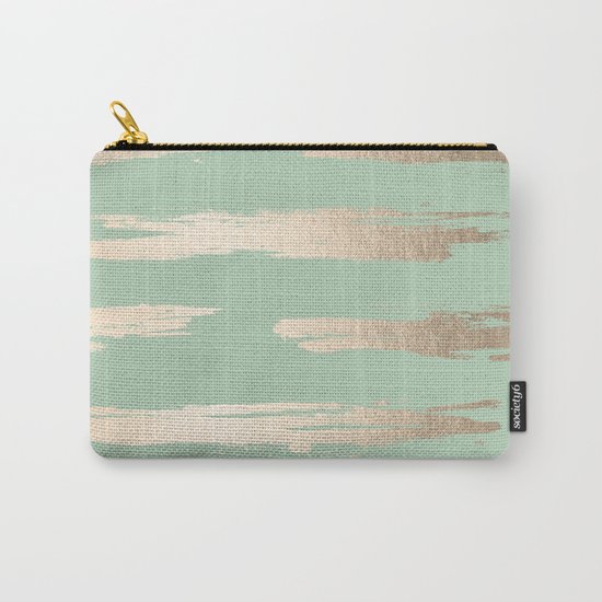 Simply Brushed Stripe White Gold Sands on Pastel Cactus Green Carry-All Pouch