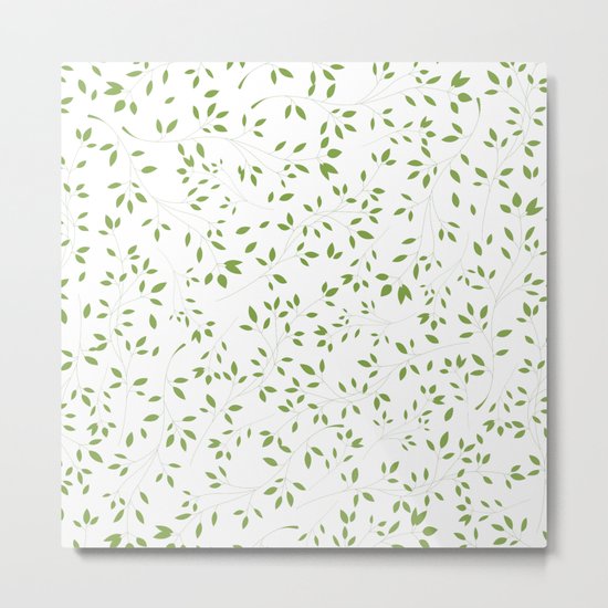 Leaves Pattern in Green & White Metal Print