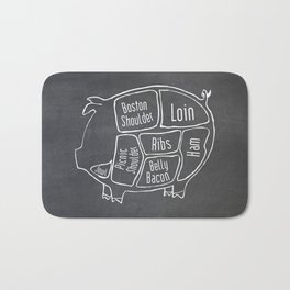 Pork Butcher Diagram (Pig Meat Chart) Bath Mat | Pig, Graphicdesign, Black and White, Pork, Funny, Animal, Bbq, Spanish, Sausage, Lineart 