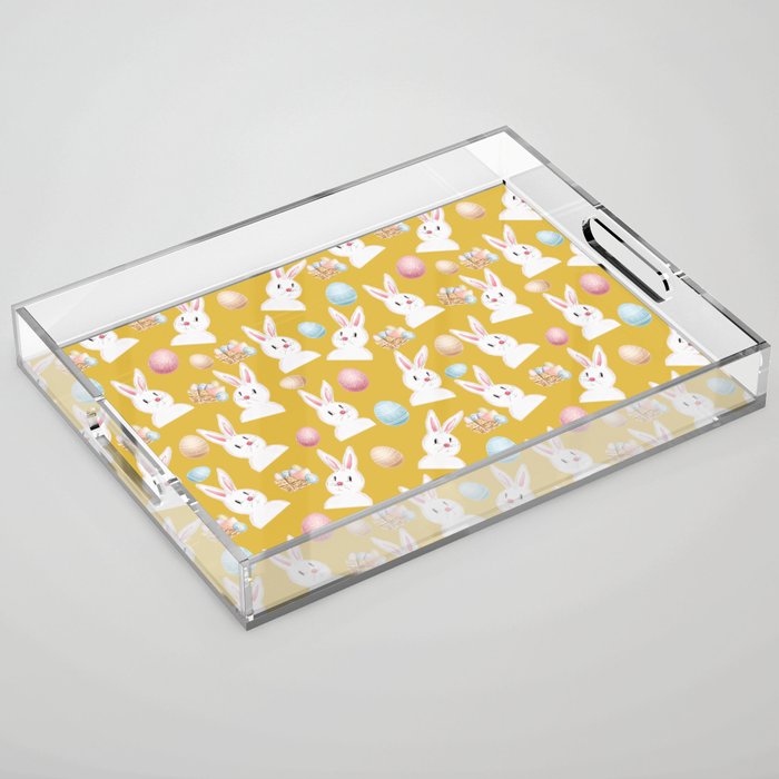 Easter Bunny And Eggs Pattern- Mustard Yellow Acrylic Tray
