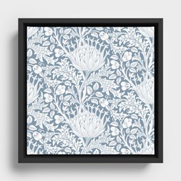 William Morris Vintage Artichoke Powder Blue White Floral Framed Canvas