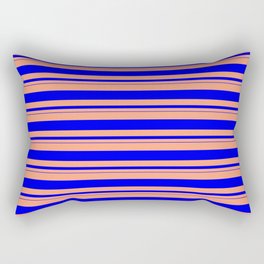 [ Thumbnail: Light Salmon & Blue Colored Lined/Striped Pattern Rectangular Pillow ]