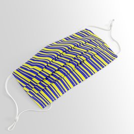 [ Thumbnail: Blue & Yellow Colored Striped/Lined Pattern Face Mask ]