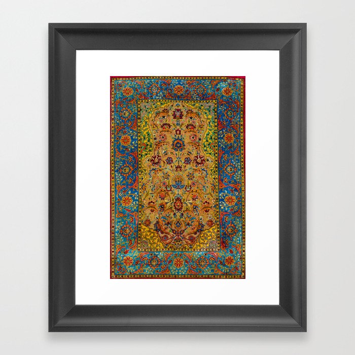 Hereke Vintage Persian Silk Rug Print Framed Art Print