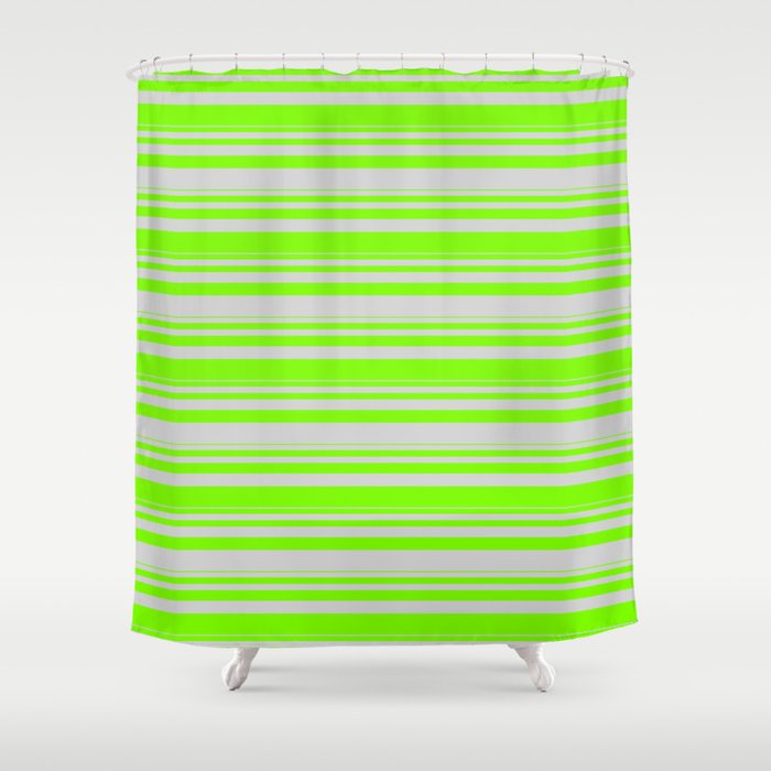 Green & Light Grey Colored Lined Pattern Shower Curtain