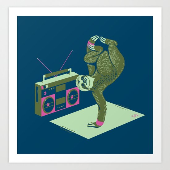 Breakdancing Sloth Art Print