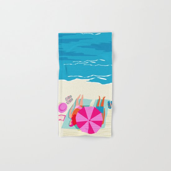 Toasty - memphis throwback minimal retro neon beach surfing suntan waves ocean socal pop art Hand & Bath Towel