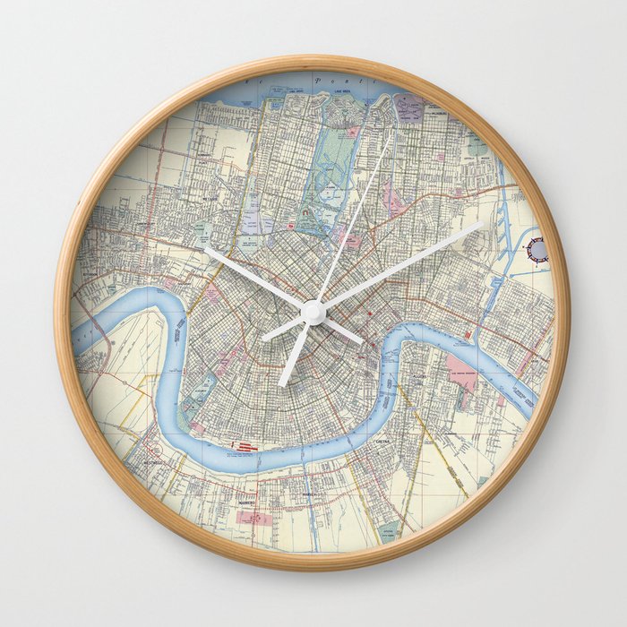 New Orleans Vintage Map Wall Clock