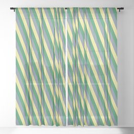 [ Thumbnail: Light Slate Gray, Tan, and Sea Green Colored Lines Pattern Sheer Curtain ]