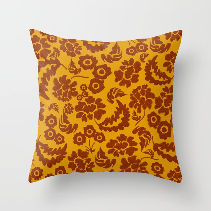 Yellow orange vintage in bloom Throw Pillow
