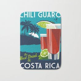 costa rica chili guaro Bath Mat | Vector, Digital, Alcohol, Graphicdesign, Sunset, Palmtree, Drink, Costarica, Vacation, Pop Art 