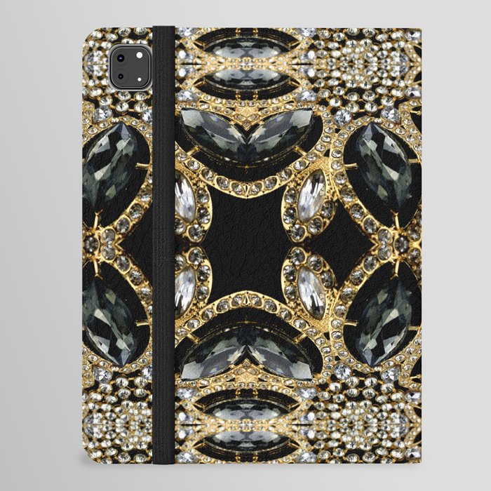  art deco jewelry bohemian champagne gold black rhinestone iPad Folio Case