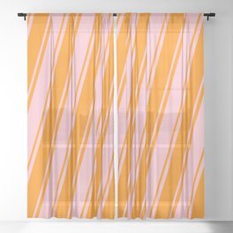 [ Thumbnail: Pink and Dark Orange Colored Lines/Stripes Pattern Sheer Curtain ]