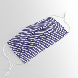 [ Thumbnail: Dark Slate Blue, Beige & Midnight Blue Colored Lined/Striped Pattern Face Mask ]