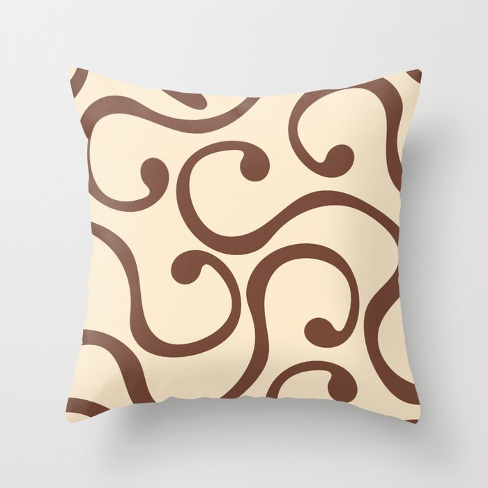  Reto Abstract Curvy lines pattern - Brown and Blanched Almond Throw Pillow