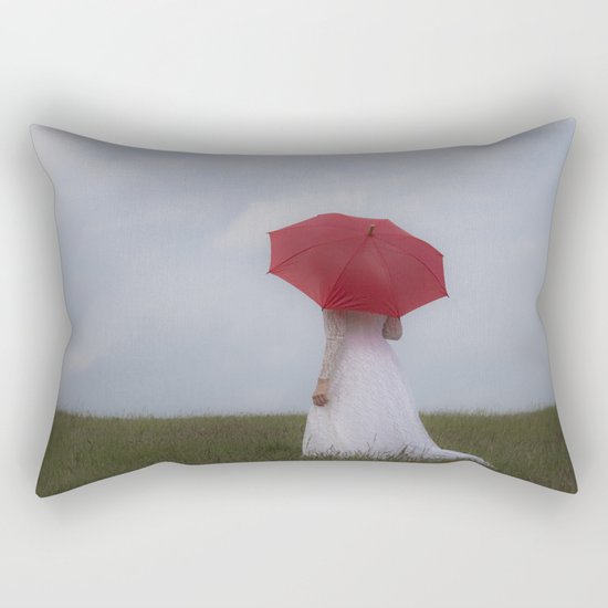 Bride with red umbrella Rectangular Pillow