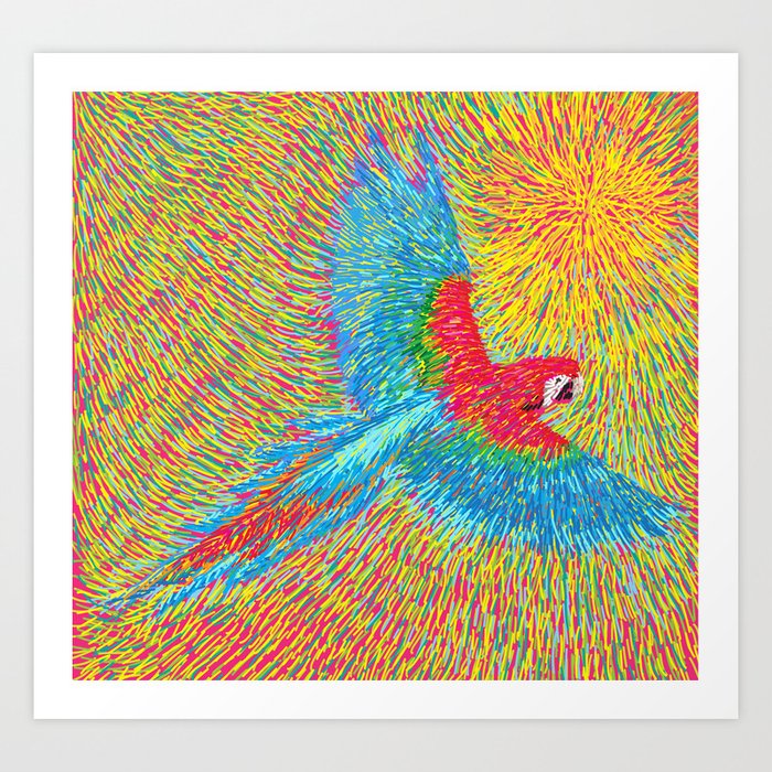 Post Impressionism Style Brazilian Blue Red Macaw Parrot Vector